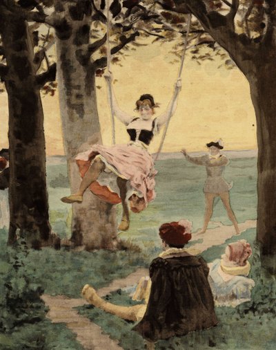 Homens e mulheres a tocar brandelle. Gargantua. Ilustração de Jules Garnier. Em "Rabelais et l