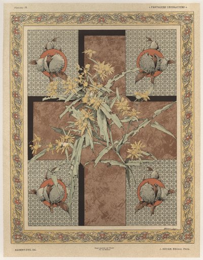 Castanhas, prato 32 de &39;Fantasias Decorativas&39;, gravado por Gillot, publicado por Jules Rouam, Livraria de Arte, Paris, 1887 (gravura a cor) de Jules Auguste Habert Dys