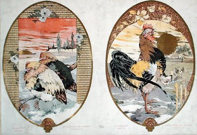 Galos e galinhas, design para uma tela, c.1900 (cor litho) de Jules Auguste Habert Dys