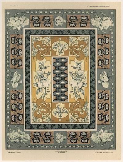 Padrões decorativos, placa 36 de &39;Fantasias decorativas&39;, gravada por Gillot, publicada por Jules Rouam, Librairie de l&39;Art, Paris, 1887 (gravura colorida) de Jules Auguste Habert Dys