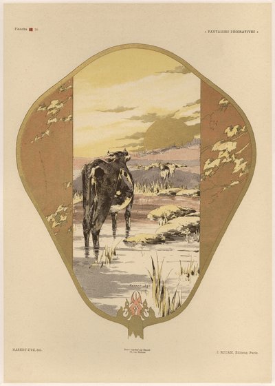 Ventilador, Prato 20 de &39;Fantasias Decorativas&39;, gravado por Gillot, publicado por Jules Rouam, Librairie de l&39;Art, Paris, 1887 (gravura colorida) de Jules Auguste Habert Dys