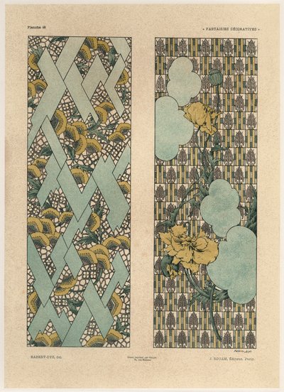 Padrões florais, placa 48 de &39;Fantasias decorativas&39;, gravada por Gillot, publicada por Jules Rouam, Librairie de l&39;Art, Paris, 1887 (gravura a cor) de Jules Auguste Habert Dys