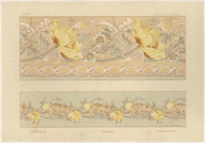 Flores e camundongos, placa 6 de &39;Fantaisies decoratives&39;, gravada por Gillot, publicada por Jules Rouam, da Librairie de l&39;Art, Paris, 1887 (gravura a cores) de Jules Auguste Habert Dys