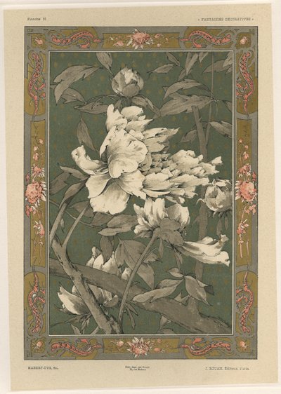 Flores, prato 31 de &39;Fantasias Decorativas&39;, gravado por Gillot, publicado por Jules Rouam, Livraria de Arte, Paris, 1887 (gravura a cor) de Jules Auguste Habert Dys