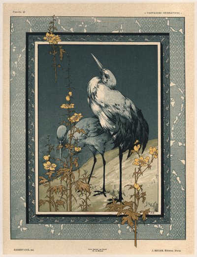 Cegonhas, placa 40 de &39;Fantaisies decoratives&39;, gravada por Gillot, publicada por Jules Rouam, da Librairie de l&39;Art, Paris, 1887 (gravura a cor) de Jules Auguste Habert Dys
