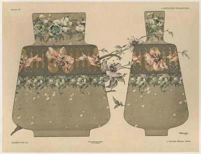 Vasos, placa 28 de &39;Fantasias Decorativas&39;, gravada por Gillot, publicada por Jules Rouam, Livraria de Arte, Paris, 1887 (gravura a cor) de Jules Auguste Habert Dys