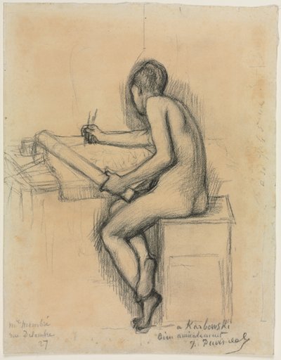 Estudo de um desenho de modelo de mulher nua sentada de Jules Bastien Lepage