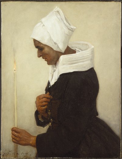 Bretão camponês mulher segurando um cone, c.1869 de Jules Breton