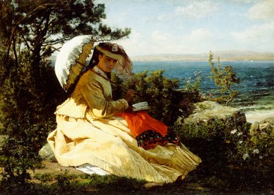 A mulher com o guarda-sol; Baía de Douarnenez, 1871 de Jules Breton