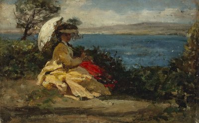 Mulher com guarda-sol, Baía de Douarnenez, entre 1870 e 1875 (óleo sobre tela) de Jules Breton