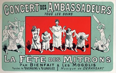 Arte. Entretenimento. Festa dos rapazes do Baker no Cabaret: Concert des Ambassadeurs, Paris. Cartaz de Jules Cheret, França, c.1880 (cartaz) de Jules Cheret