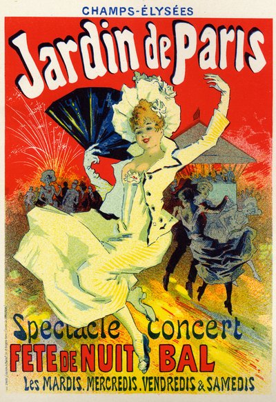 Arte, Entretenimento. Jardin de Paris, bal no Champs Elysees, Paris. Cartaz de Jules Cheret, França, c.1895 (cartaz) de Jules Cheret