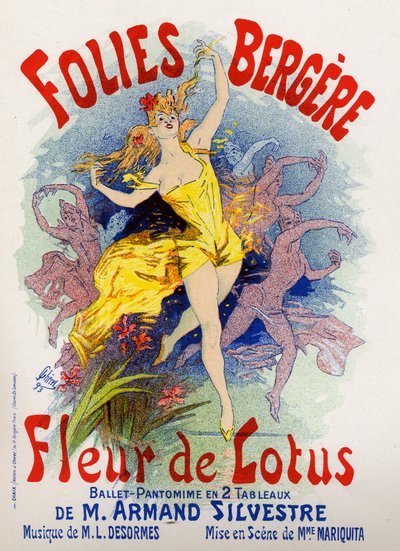 Arte. Entretenimento. Flor de lótus, ballet no Folies Bergeres, Paris. Cartaz de Jules Cheret, França. de Jules Cheret