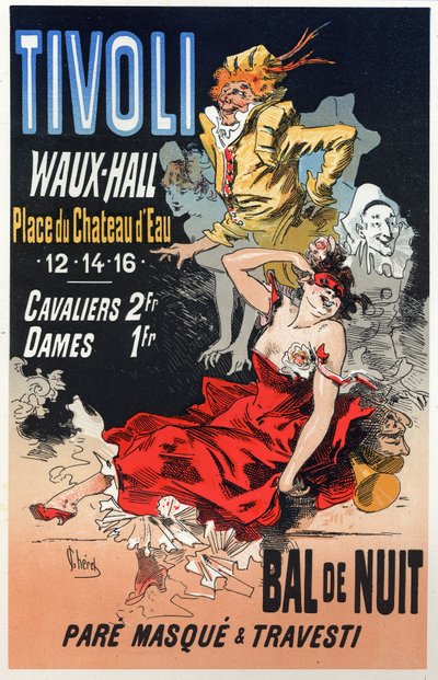 Arte. Entretenimento. Baile de máscaras no Tivoli Waux Hall, Paris. Cartaz de Jules Cheret, França, c.1870 (cartaz) de Jules Cheret