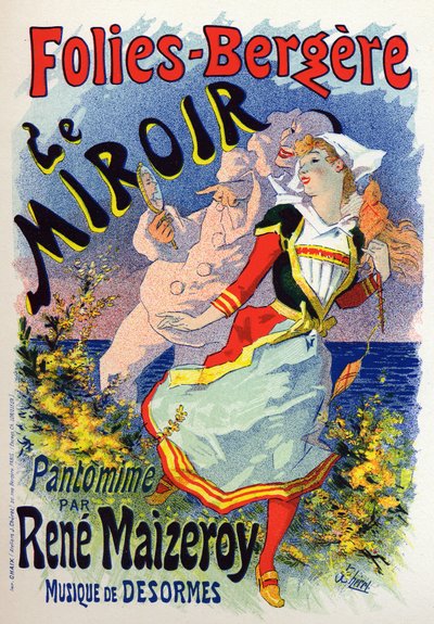 Arte. Entretenimento. O espelho, show de mímica no cabaré Les Folies Bergeres, Paris. Cartaz de Jules Cheret, França, c.1890 (cartaz) de Jules Cheret