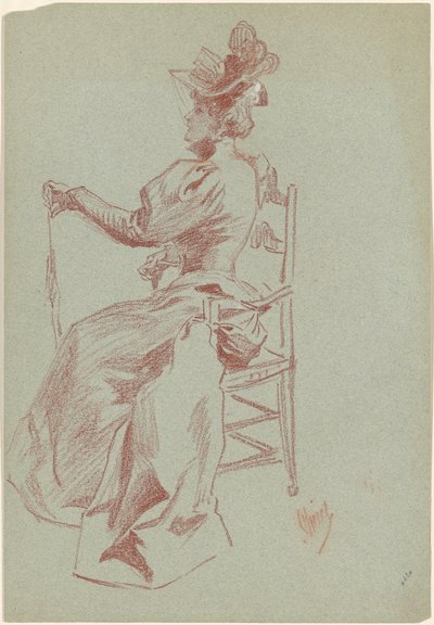 Senhora elegante sentada em uma cadeira de Jules Cheret