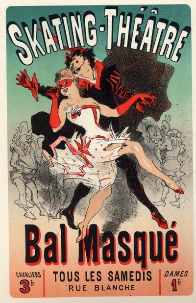 Entretenimento. Teatro. Baile de Mascarada no Teatro de Patinagem, Paris. Cartaz de Jules Cheret, França, c.1875 (cartaz) de Jules Cheret