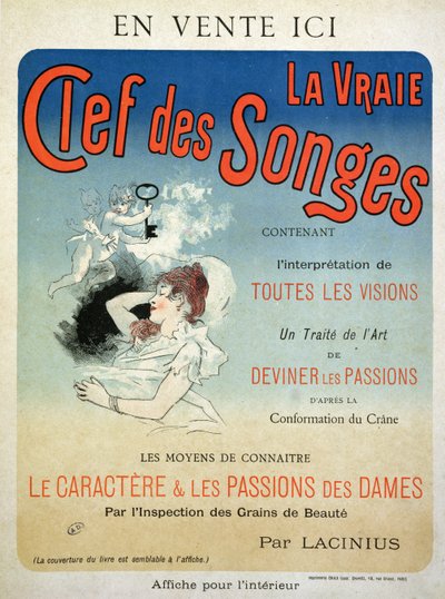 Cartaz publicitário do livro &39;A verdadeira chave dos sonhos&39; de Lacinius, 1892 de Jules Cheret