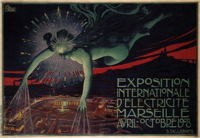 Poster feito para a exposição internacional de electricidade em 1908 de Jules Cheret