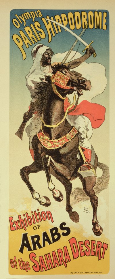 Reprodução de um cartaz anunciando uma &39;Exposição dos Árabes do Deserto do Saara&39;, Hipódromo de Paris de Jules Cheret