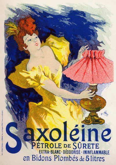 Ciência. Energia. Saxoleína, óleo para a lâmpada. Cartaz de Jules Cheret, França. de Jules Cheret