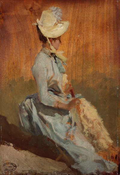 Senhora sentada, c.1879-84 (óleo sobre madeira) de Jules Cheret