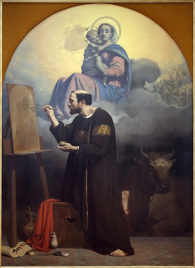 São Lucas a pintar a Virgem. A visão de São Lucas. Pintura de Jules Claude Ziegler (1804-1856), óleo sobre tela de Jules Claude Ziegler