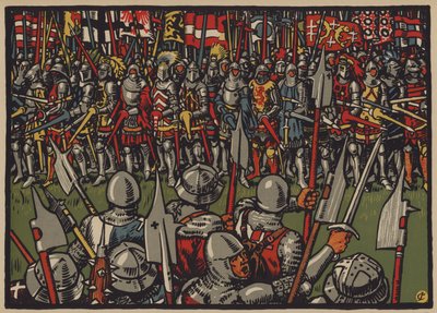Vitória dos suíços sobre os austríacos na Batalha de Sempach, 9 de julho de 1386 (cor litho) de Jules Courvoisier