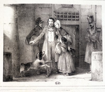 Homem a sair da prisão e reunido com a família, c. 1830. de Jules David