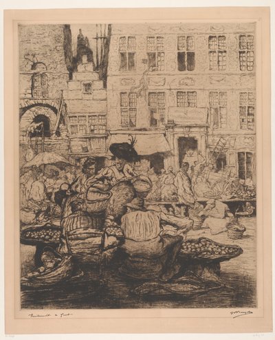 Paisagem urbana com mercado de fruta em Gand
Mercado de fruta em Gand (título sobre o objecto) de Jules De Bruycker (signed by artist)