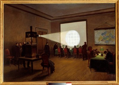 Exibição de microfilmees na telegrafia central em novembro de 1870 Quadro de Jules Didier de Jules Didier