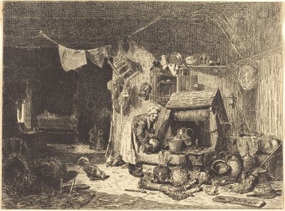 Interior de uma casa de fazenda de Jules Dupré