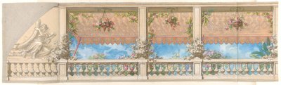 Uma balaustrada ao ar livre com um toldo em estilo mourisco, 1830-97. Criadores: Jules-Edmond-Charles Lachaise, Eugène-Pierre Gourdet. de Jules Edmond Charles Lachaise and Eugène Pierre Gourdet