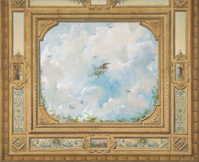 Projeto para um teto decorado com nuvens e pássaros, 1830-97. Criadores: Jules-Edmond-Charles Lachaise, Eugène-Pierre Gourdet. de Jules Edmond Charles Lachaise and Eugène Pierre Gourdet