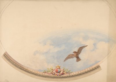 Design para um tecto pintado com nuvens e uma águia que sobe em flecha, segunda metade do século XIX. Criadores: Jules-Edmond-Charles Lachaise, Eugène-Pierre Gourdet. de Jules Edmond Charles Lachaise and Eugène Pierre Gourdet