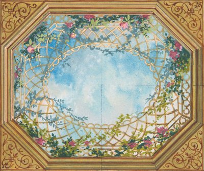 Desenho para um tecto pintado com nuvens, treliças e rosas, segunda metade do século XIX. Criadores: Jules-Edmond-Charles Lachaise, Eugène-Pierre Gourdet. de Jules Edmond Charles Lachaise and Eugène Pierre Gourdet
