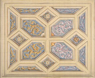 Projeto para um teto de caixotões decorado com arabescos, 1840-97. Criadores: Jules-Edmond-Charles Lachaise, Eugène-Pierre Gourdet. de Jules Edmond Charles Lachaise and Eugène Pierre Gourdet