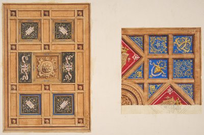 Dois desenhos para tecto panorâmico com decoração pintada, século XIX. Os criadores: Jules-Edmond-Charles Lachaise, Eugène-Pierre Gourdet. de Jules Edmond Charles Lachaise and Eugène Pierre Gourdet