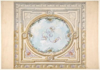 Projeto para um teto em estilo rococó com um trompe loeil oculus de Jules Edmond Charles Lachaise
