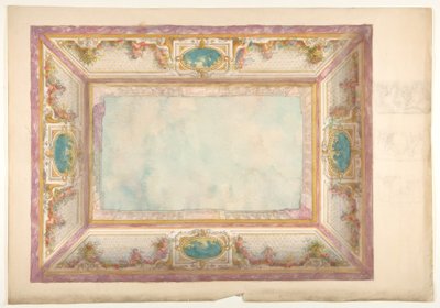 Projeto para teto com balaustrada trompe loeil e putti de Jules Edmond Charles Lachaise