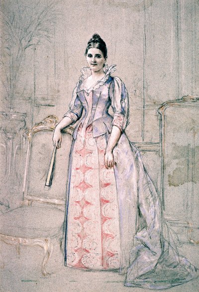 Retrato da Sra. Carnot vestindo um vestido que vale a pena de Jules Emile Saintin