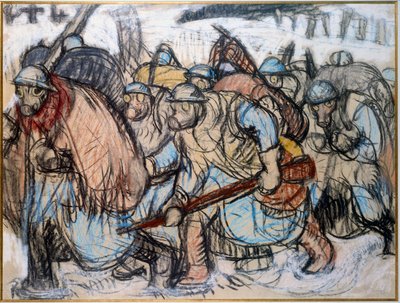Primeira Guerra Mundial: "" Soldados que usam uma máscara de gás "". Zingg, Jules Emile (1882-1942) de Jules Emile Zingg