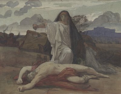 Antígona dá sepultura simbólica ao corpo de seu irmão Polynices, 1835-98. de Jules Eugene Lenepveu