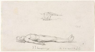 Esboço do Cristo morto e esboço de pormenor da tanga de Jules Eugene Lenepveu