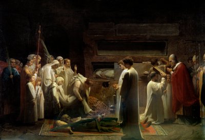 Os mártires na assembléia religiosa cristã das catacumbas, no funeral dos primeiros cristãos em Roma. Pintura de Jules Lenepveu (1819-1898) 1855 Sol. 1,7x3,36 m Paris, musee d