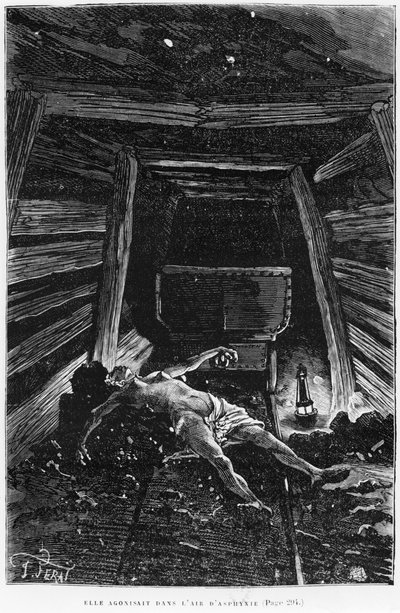 "Ela estava morrendo no ar de asfixia", ilustração de "Germinal" de Emile Zola (1840-1902) gravada por Desire Dumont (século XIX), edição de 1886 de Jules Ferat