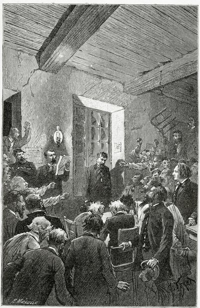 O espião Hubert - ilustração de coisas vistas, do século XIX (gravura bw) de Jules Ferat
