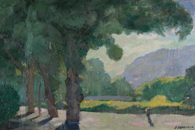 Grenoble, vista da Île Verte 1922 Óleo sobre cartão de Jules Flandrin