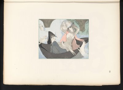 Duas figuras femininas com pássaros e um cachorro de Jules Germain