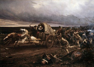O desvio da Insurreição Cholet armada na Vendéia em março de 1793, repreendida em outubro pela Convenção e pelos exércitos republicanos, os “brancos” recuaram para o Loire. Pintura de Jules Girardet (1856-1938) de Jules Girardet